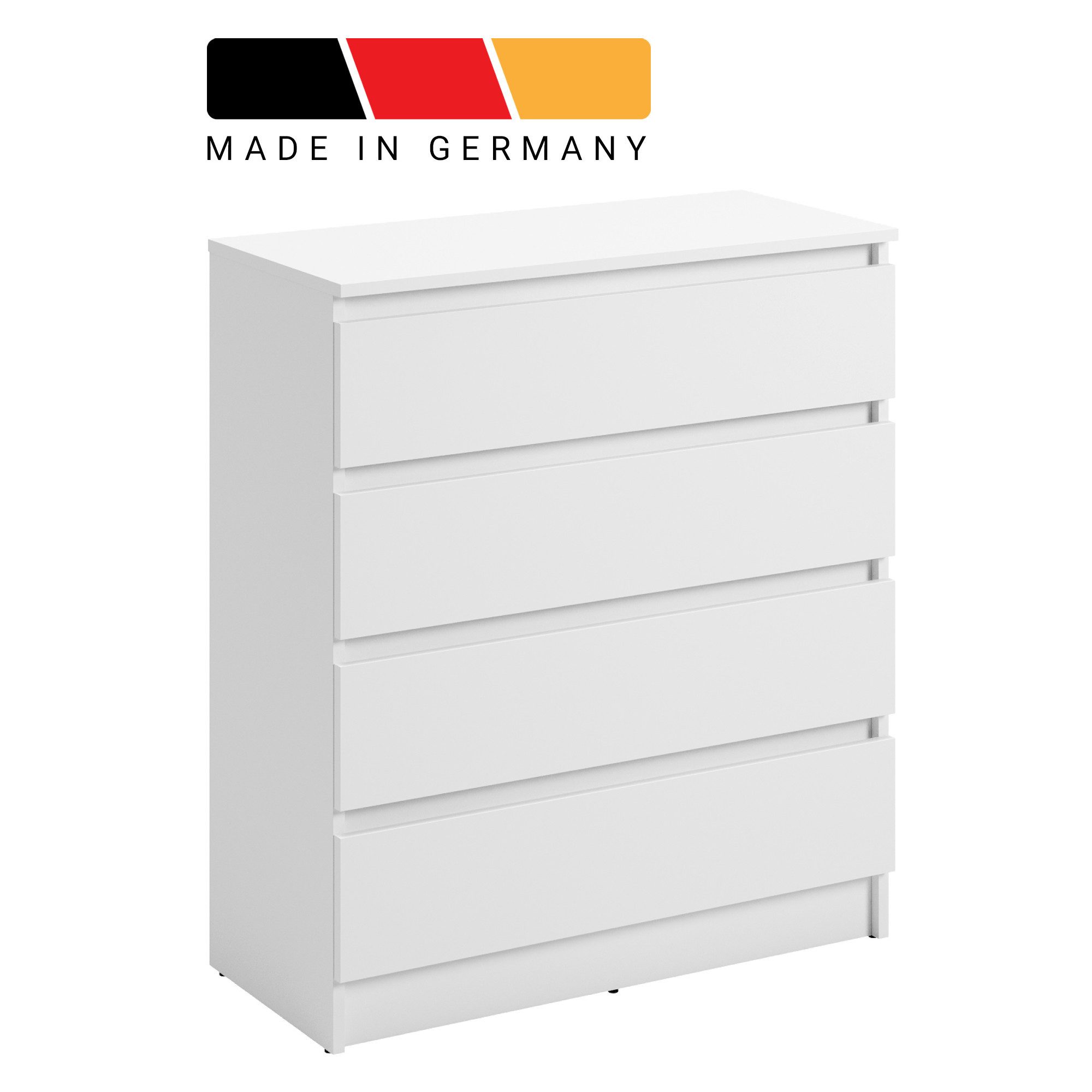 Home Collective Kommode mit 4 Schubladen Kommode schmal Holz Schrank (Highboard Anrichte Schlafzimmer Wohnzimmer Flur Büro Organizer), Kommode 76 cm breit Schrank mit Schubladen Sideboard Weiß