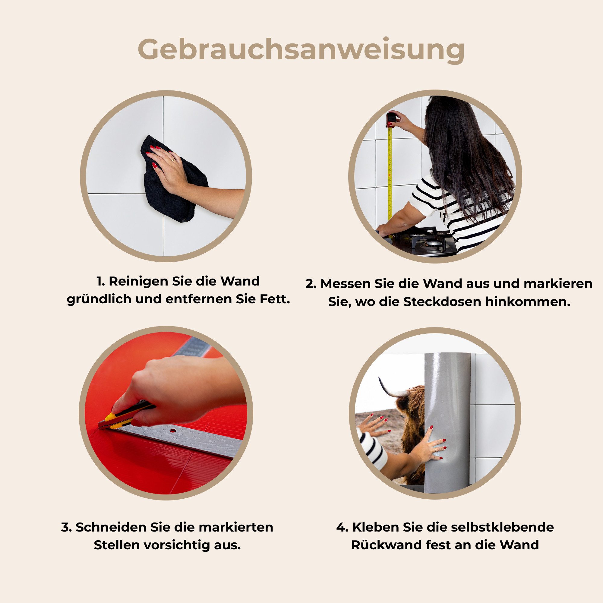 KitchenYeah Küchenrückwand selbstklebend Schottische Highlander - Landschaft - Kuh - Braun - Tier, (1-tlg), Spritzschutz, Küche, Rückwand, Küchenwand, Küchenfront, 80x60 cm