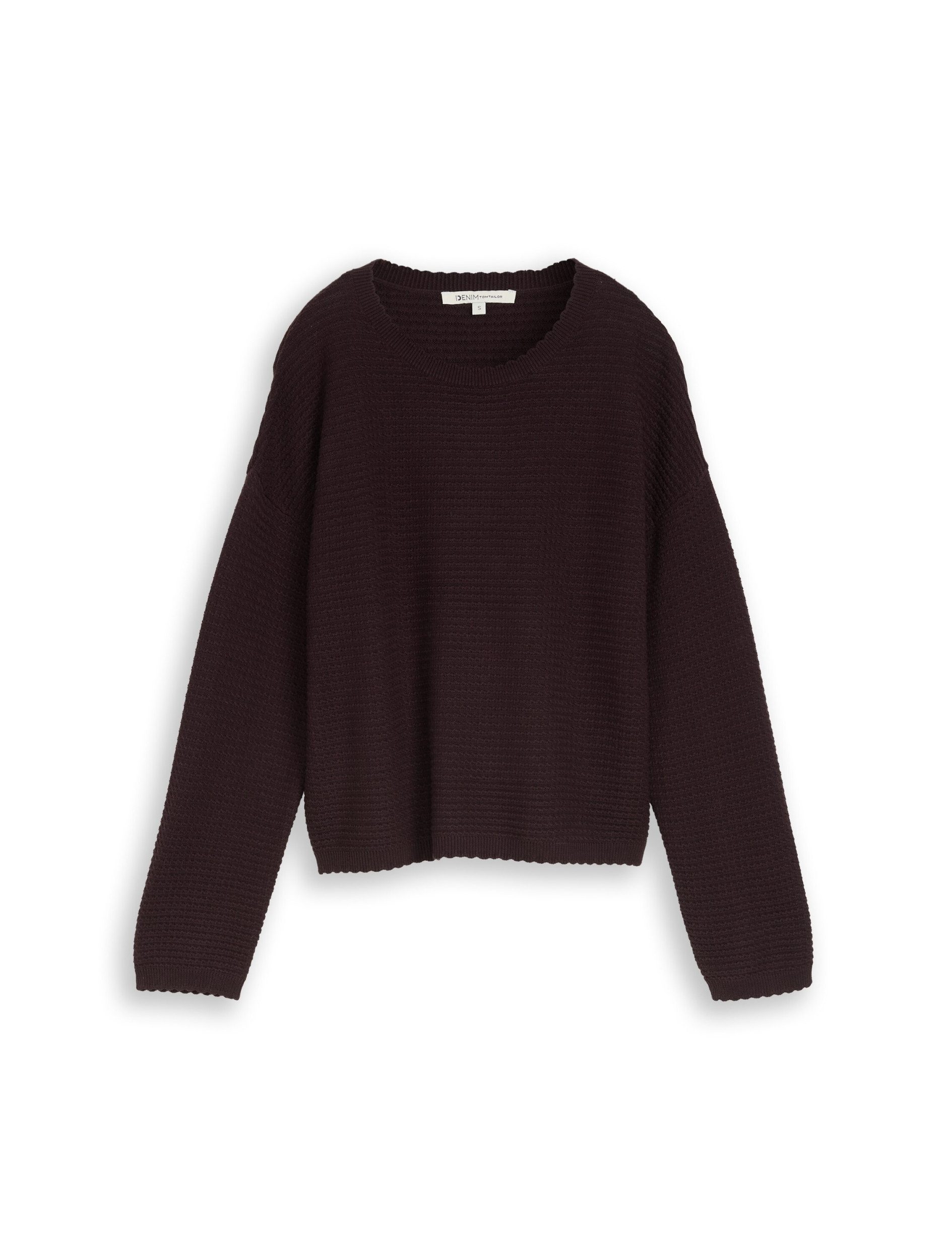 TOM TAILOR Denim Strickpullover knit pullover with wavy edges dark plum