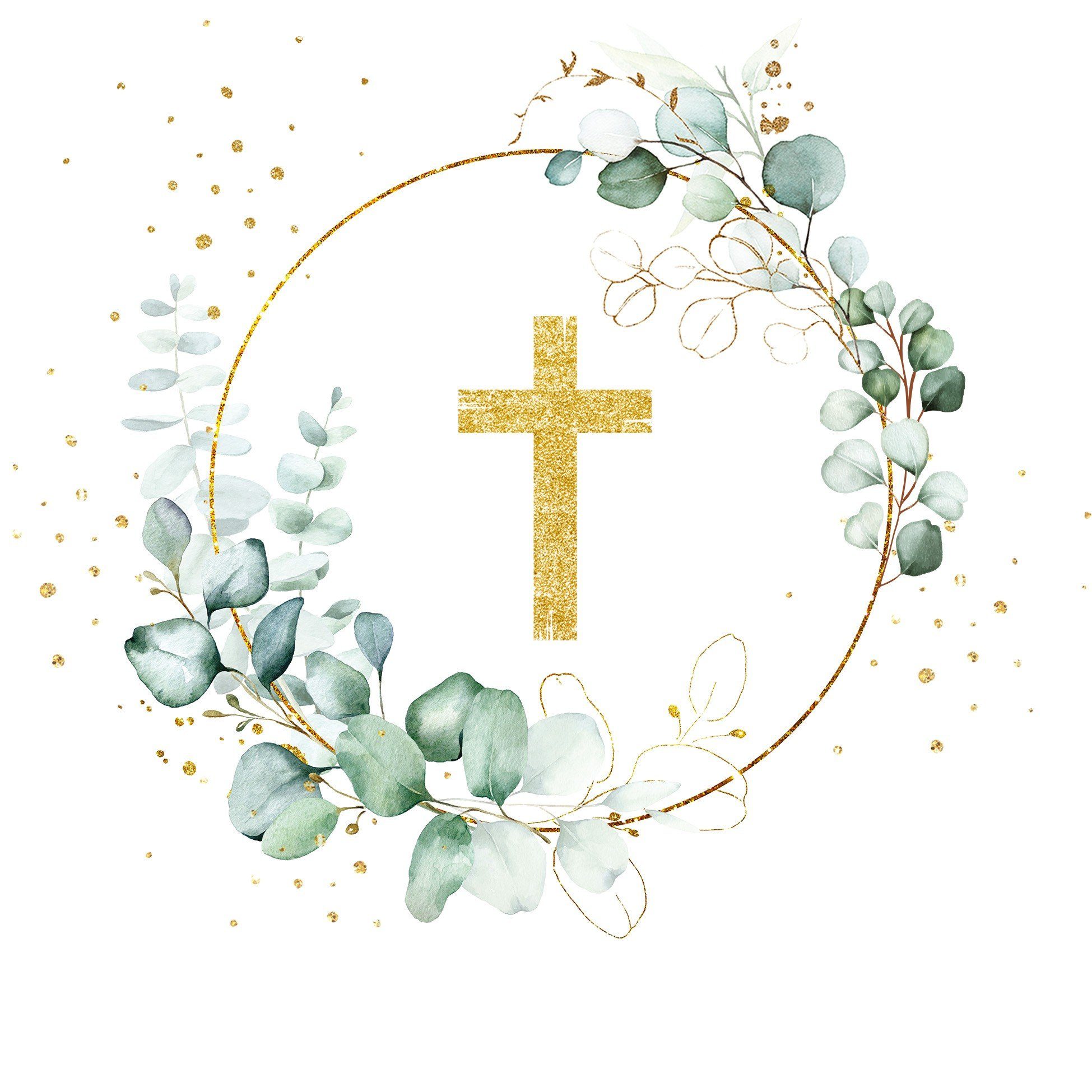 Serviettenshop Papierserviette 20 Servietten Eucalyptus Golden Cross - Goldenes Kreuz 33x33cm, (20 St)