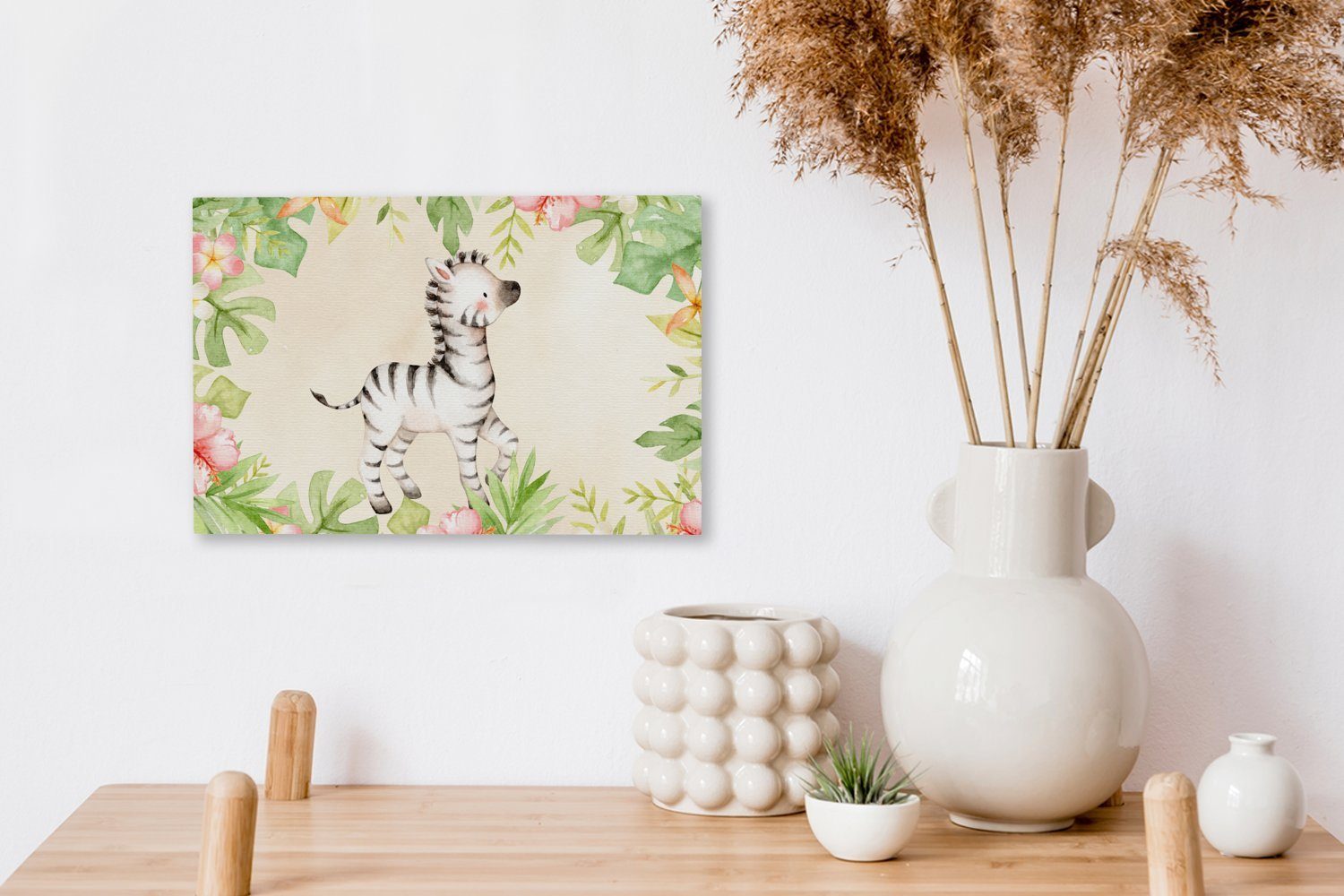 Wanddeko, Zebra Aufhängefertig, - Dschungel Leinwandbilder, cm Leinwandbild (1 Aquarell, - 30x20 OneMillionCanvasses® St), Wandbild
