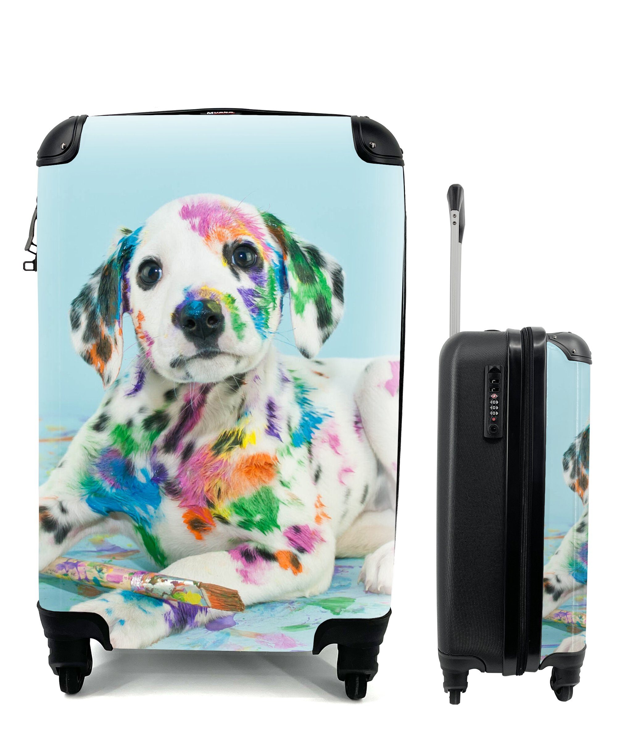 MuchoWow Handgepäckkoffer Hund - Farbe - Blau, 4 Rollen, Reisetasche mit rollen, Handgepäck für Ferien, Trolley, Reisekoffer