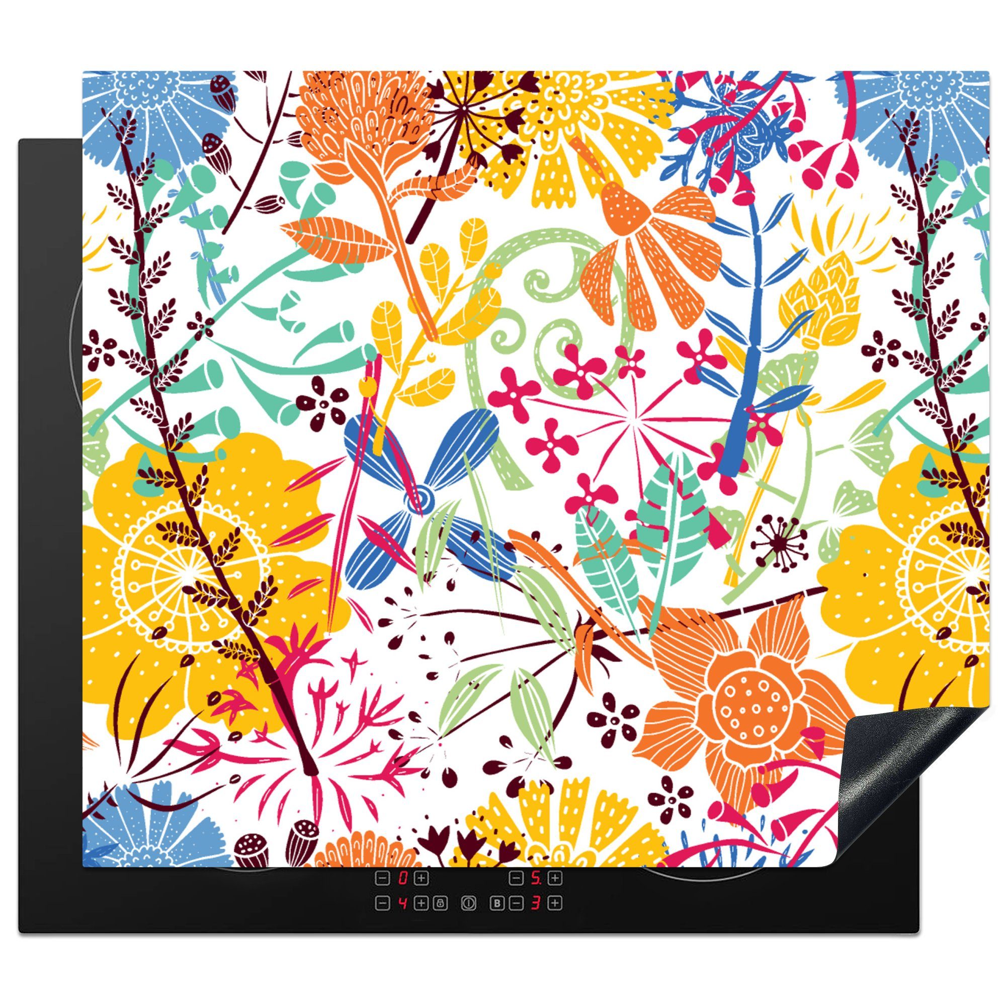 MuchoWow Herdblende-/Abdeckplatte - Regenbogen Blumen - (1 Pflanzen Vinyl, Ceranfeldabdeckung - tlg), küche, die Muster, Induktionsmatte für 59x52 cm