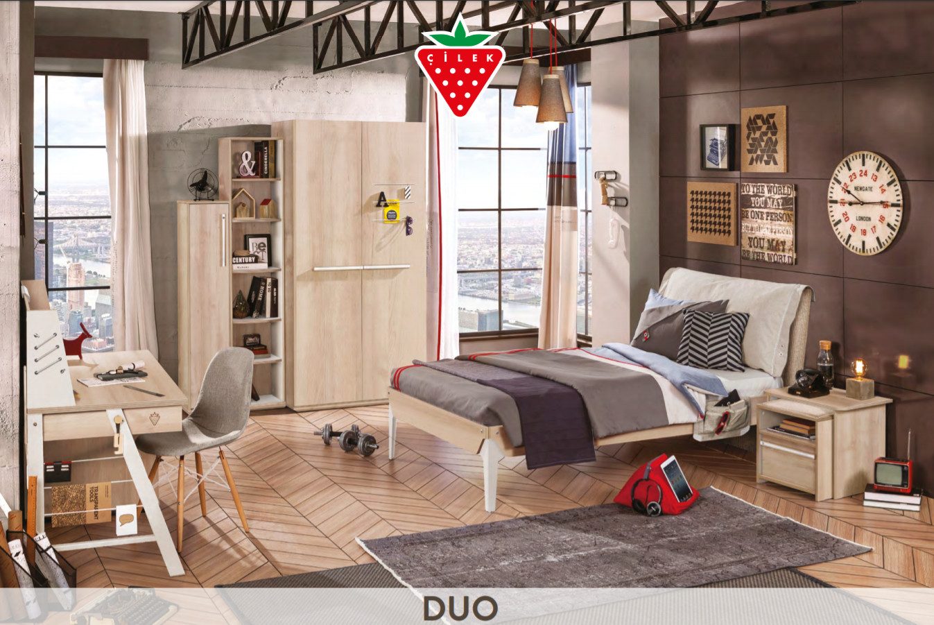 Möbel-Zeit Jugendzimmer-Set DUO Kinderzimmer 6-tlg. Schrank Regal Schreibtisch Nachttisch Bett, inklusive Liegeplatte, diese wird als Lattenrost verwendet