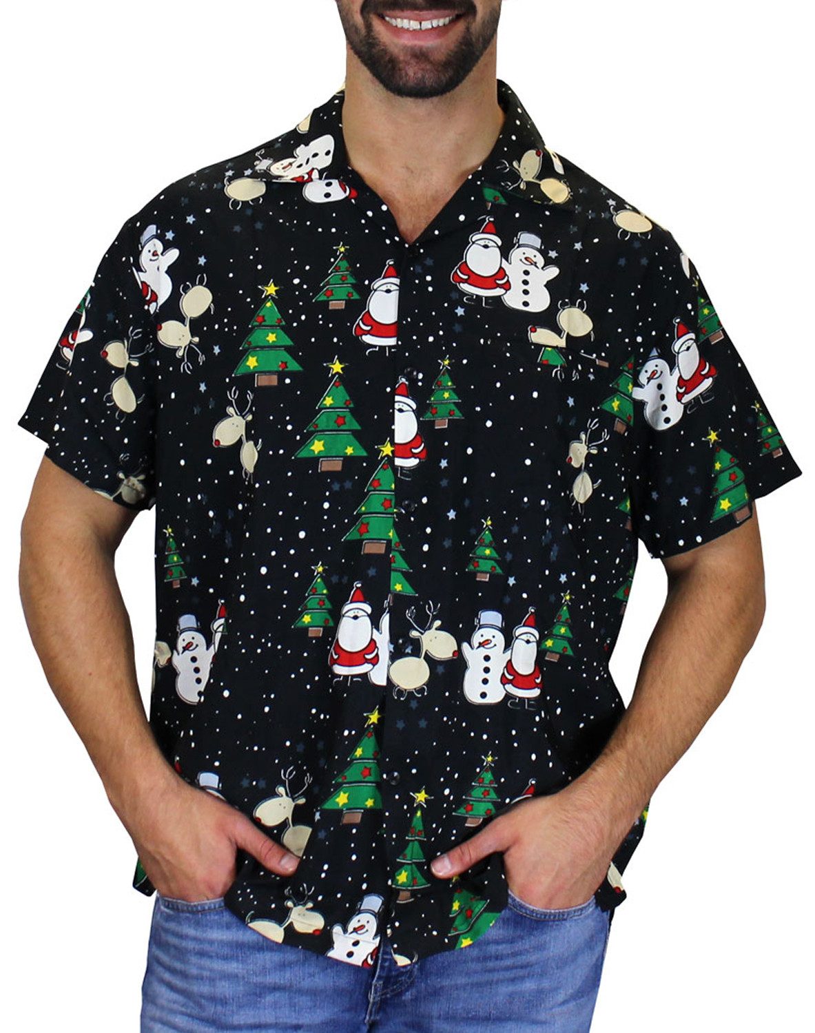 King Kameha Hawaiihemd Christmas Buddies Funky Hawaii-Hemd Kurzarm Front-Tasche Unisex