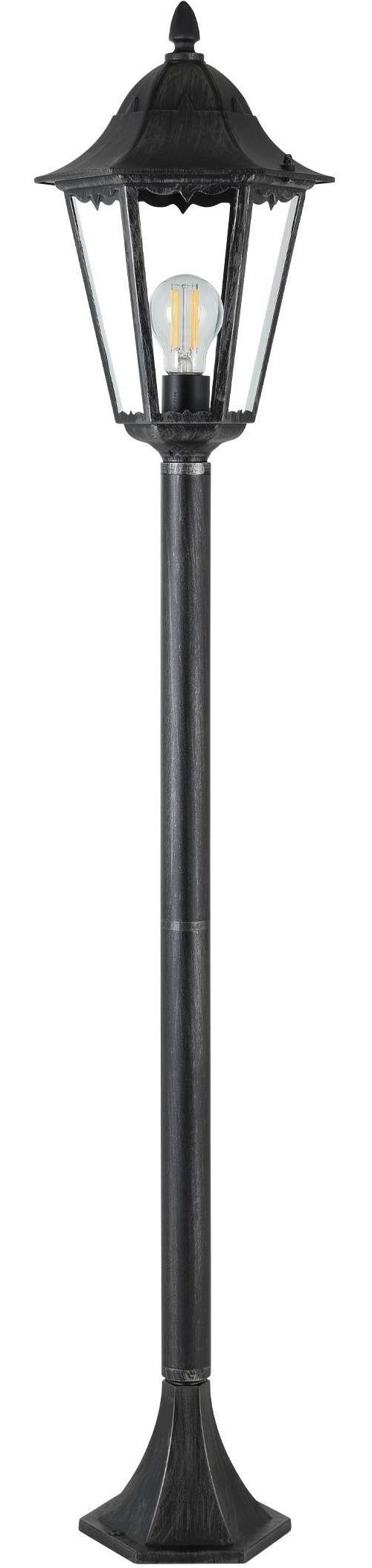 EGLO Stehlampe Navedo Außen-Stehlmape, Außenlampe, Aluguss und Glas, E27, IP44, Lampe, ohne Leuchtmittel, Stehleuchte - H120 x Ø23 cm - schwarz, silber-patina - 1X60W exkl.