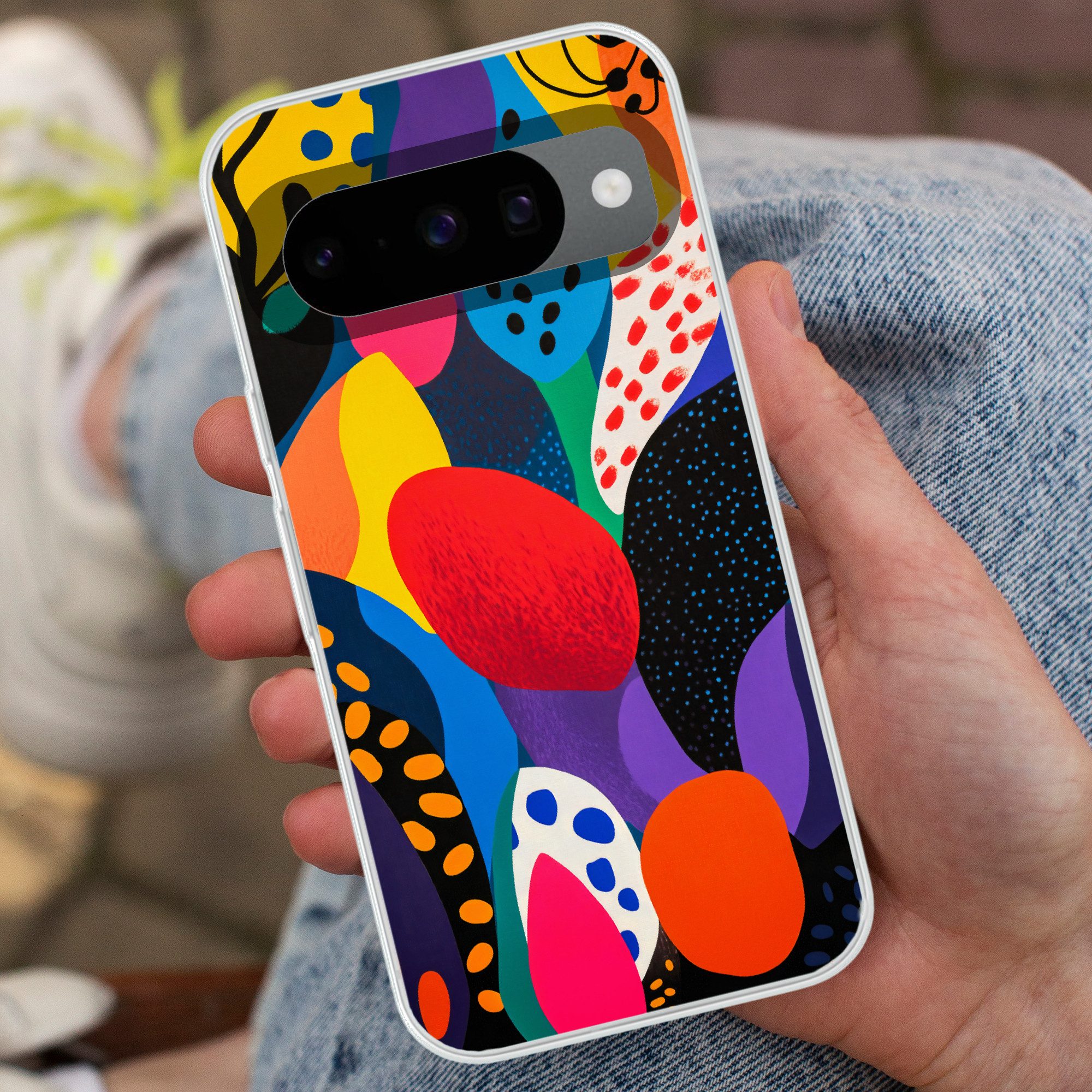 MuchoWow Handyhülle für Google Pixel 10 Pro Blumen - Blätter - Abstrakt - Rot, Handy Case, Silikon, Bumper Case Dünn