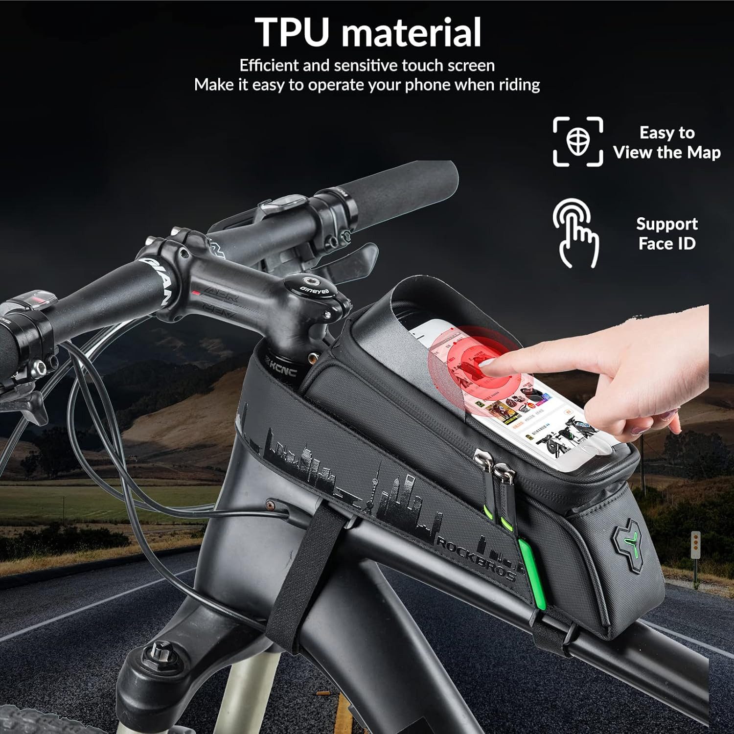 ROCKBROS Fahrradtasche Rahmentasche, Handytasche Touchscreen, Wasserdicht, Für Handys bis zu 7,0" iPhone 15/14 Galaxy S23/S22 Huawei P60 – Bild 2 von 5