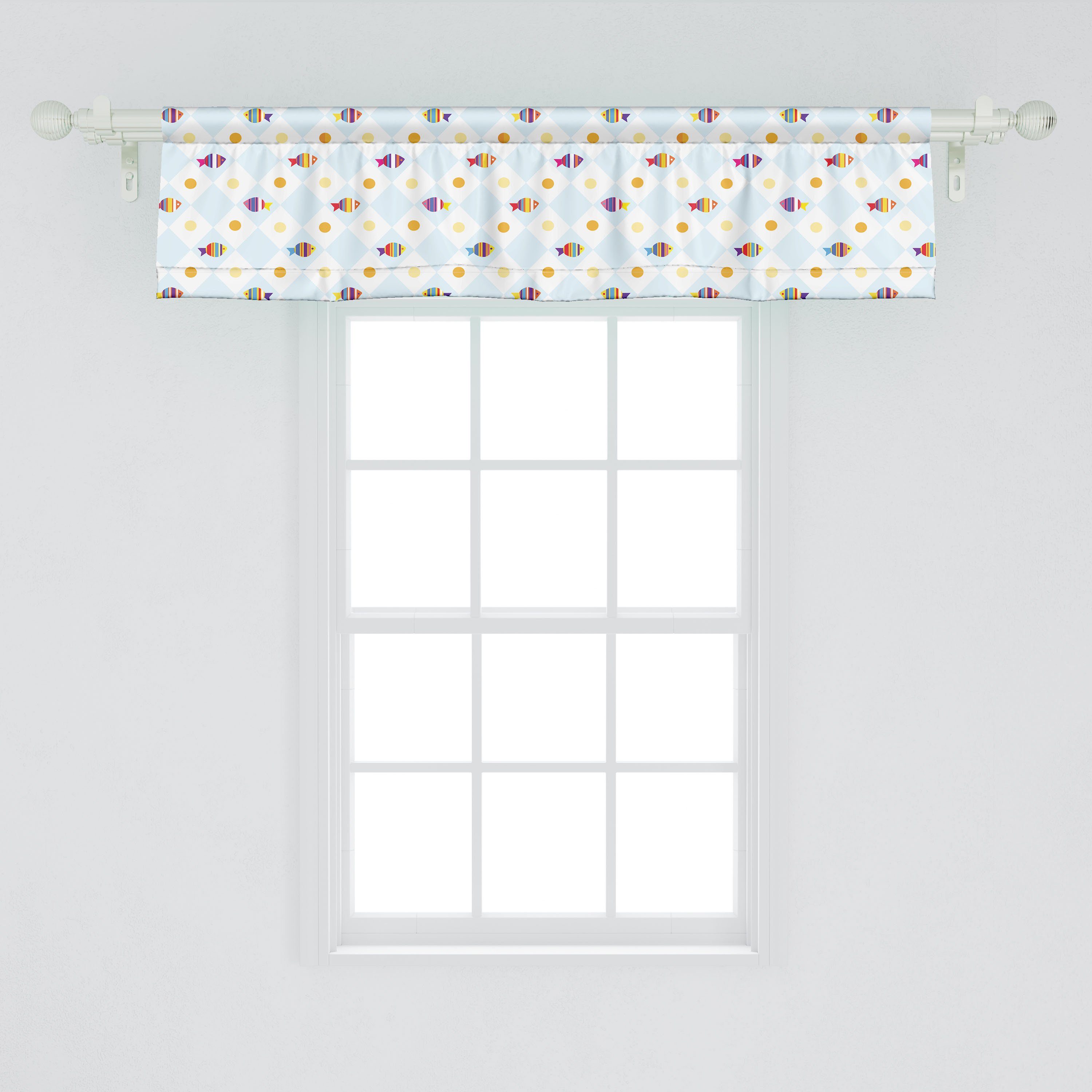 Scheibengardine Vorhang Volant für mit Karikatur Schlafzimmer Abakuhaus, Dekor Fisch-Cartoon Küche Microfaser, Stangentasche, mit Spots