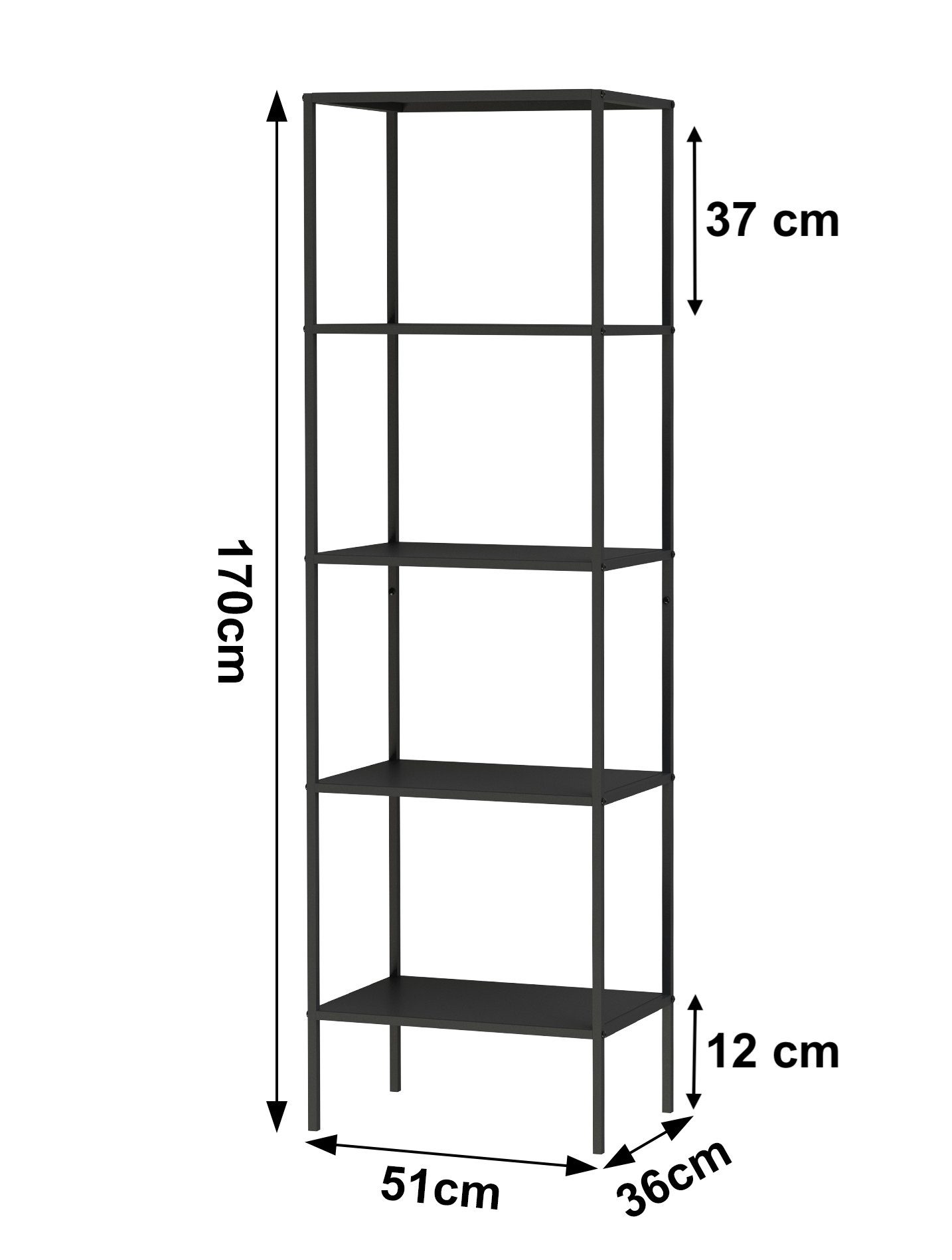 Standregal Ebenen 170x50x35 cm Regal Bad mit Schmal Schwarz 5 Metall Regal DanDiBo