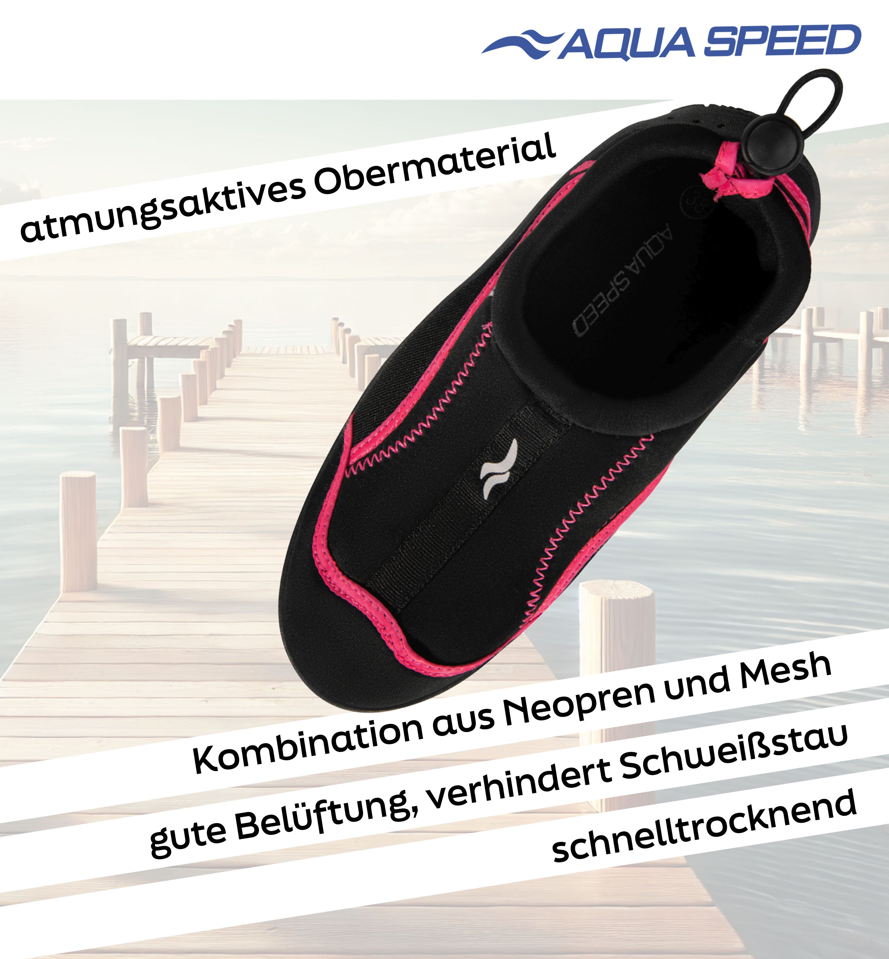 Aqua Speed Aquaschuhe Damen Gr. 40 – Ideal für Freizeit & Urlaub Wasserschuh (Sicher am Wasser – Damen Sommer-Set mit Handtuch) Pflegeleicht & rutschhemmend – Damen Set für Thermen & Pool