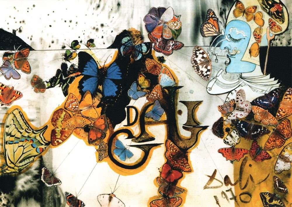 Postkarte Kunstkarte Salvador Dalí "Die Blumenschlacht"