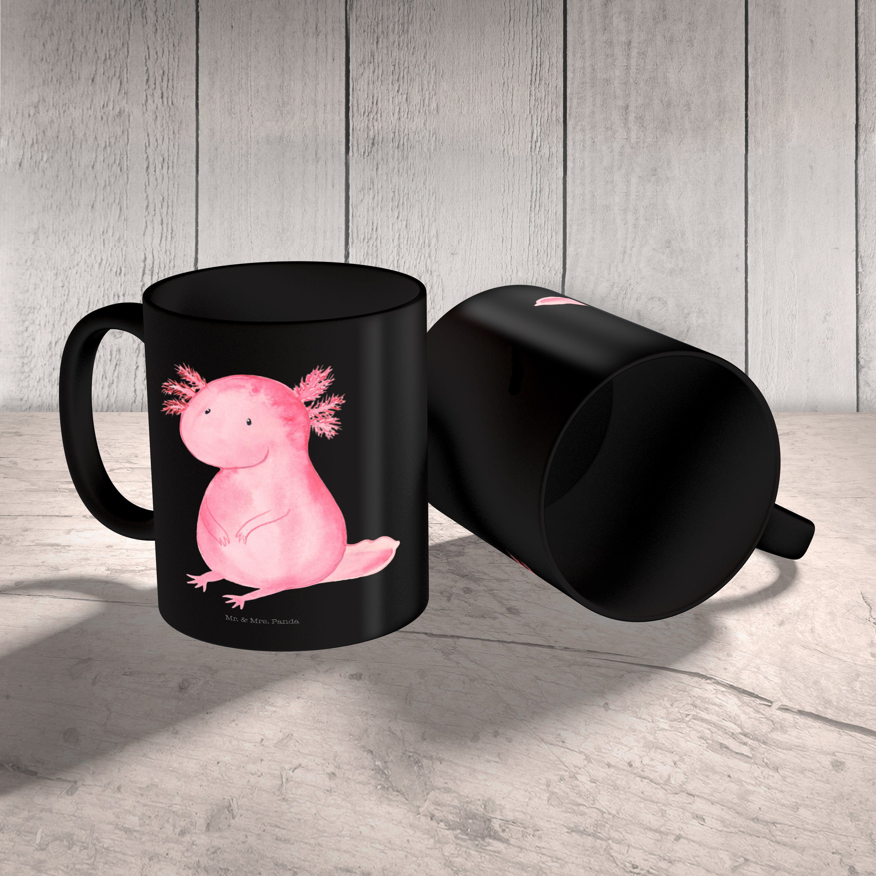 Keramik Mrs. Kaffeetasse, - - Molch, Geschenk, Tasse Schwarz Mr. Axolotl & Schwarz Tas, Panda Porzellantasse,