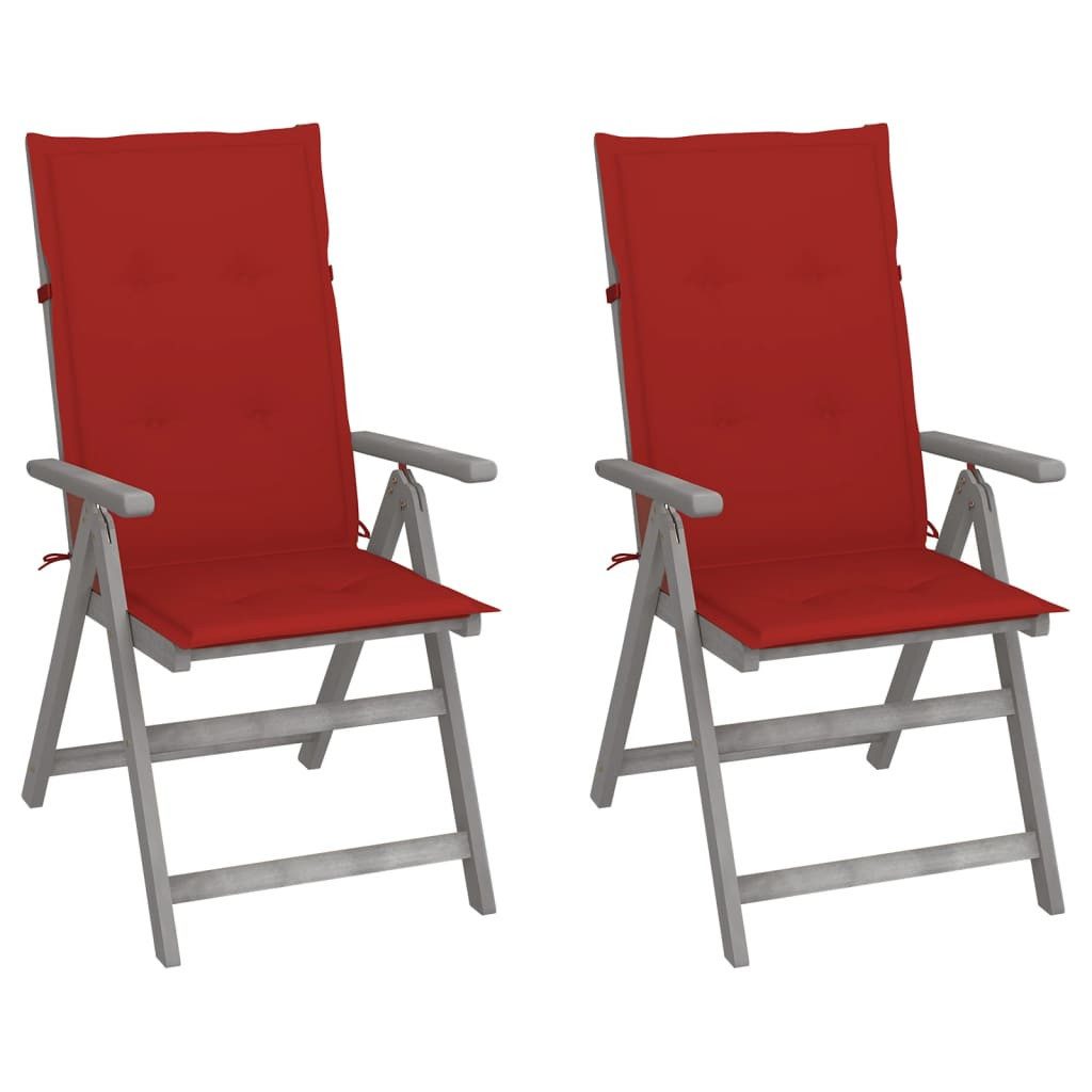 vidaXL Gartenstuhl Verstellbare Gartenstühle 2 Stk. mit Auflagen Massivholz (2 St)