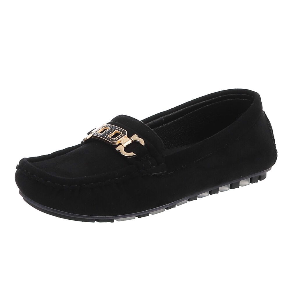Ital-Design Eleganter Mokassin für Damen mit Verschluss-Details Slipper (91260980) Flach Mokassins in Schwarz