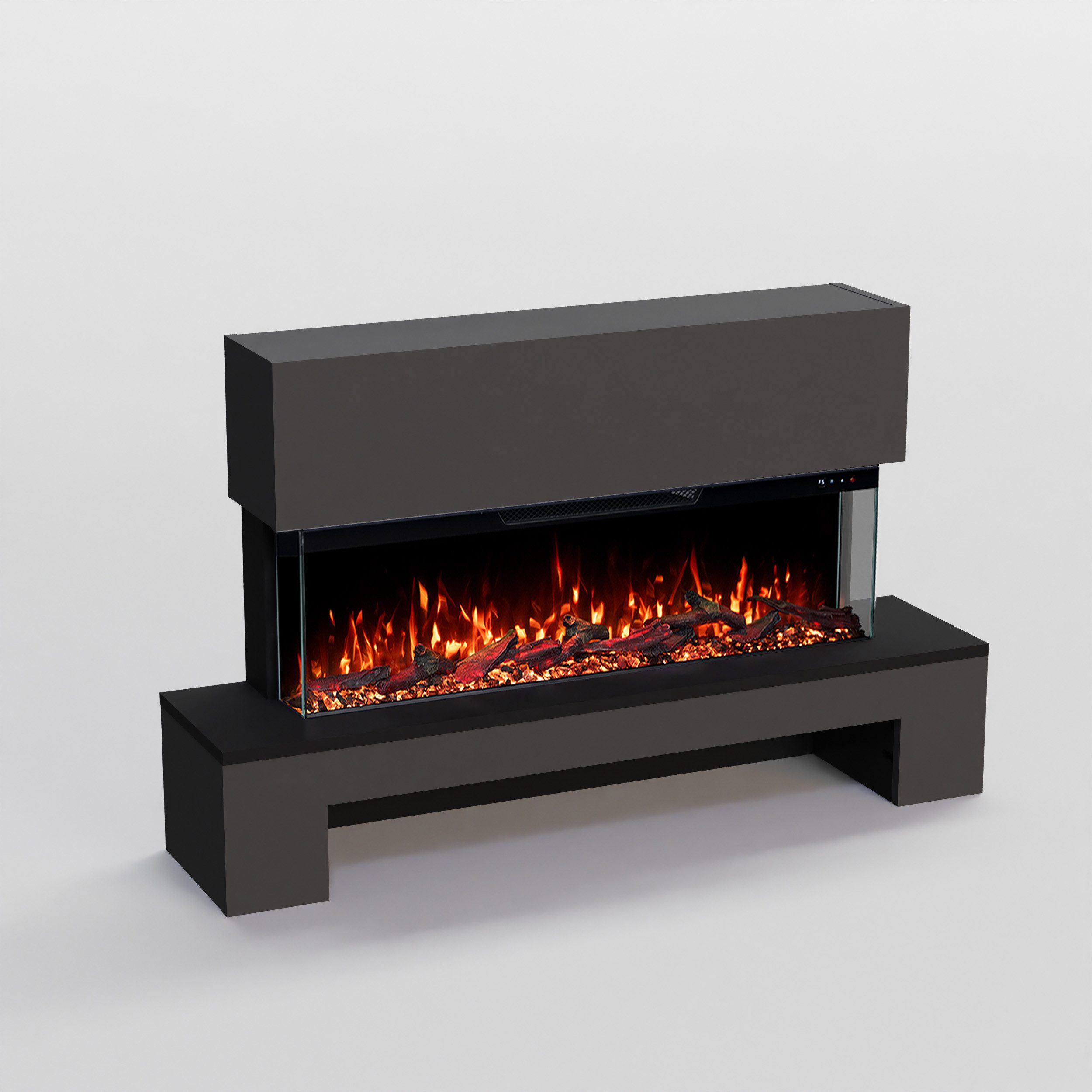 GLOW FIRE Elektrokamin Cobalt mit Holzfach, Standkamin mit 3D Feuer und Heizung (Thermostat), Elektrischer Kamin mit APP Steuerung, Heizleistung (900- 1800 W)