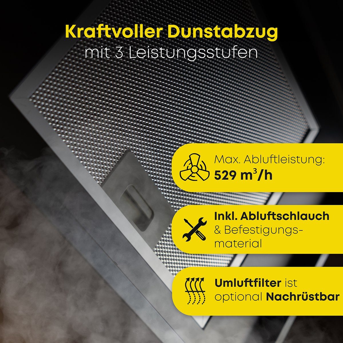 BOMANN Kopffreihaube DU 7605 G DU 7605 G, Dunstabzugshaube 60cm mit bürstenlosem DC-Moter