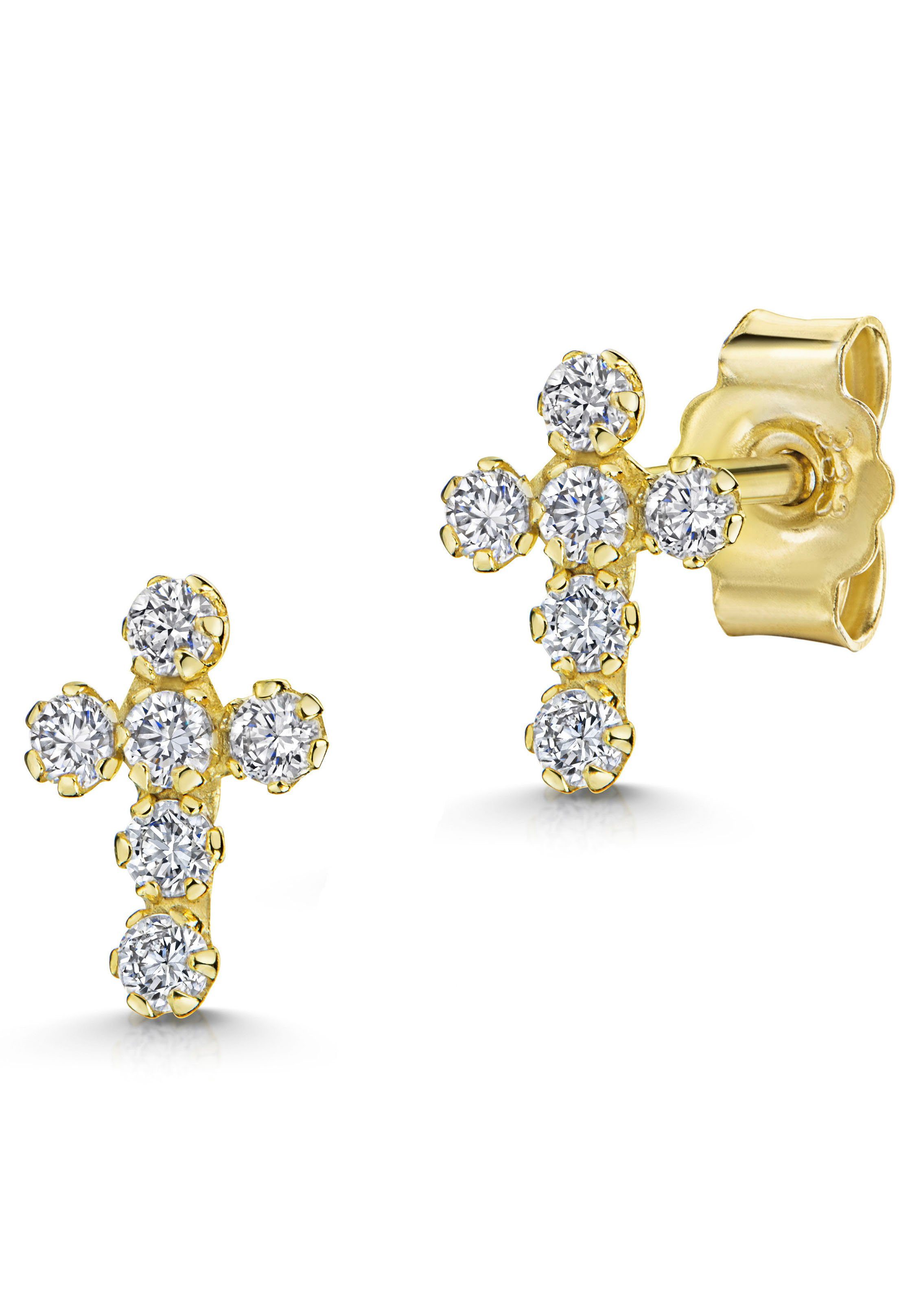 Firetti Paar Ohrstecker Schmuck Geschenk Gold 333 Ohrschmuck Goldohrschmuck Kreuz, Made in Germany - mit Zirkonia (synth)