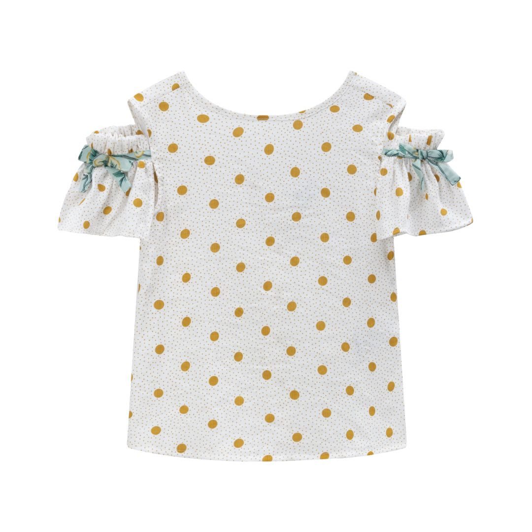 suebidou Blusentop Mädchenbluse Polka Dots Kurzarm mit Schleifen-Details nachhaltig, kreativ