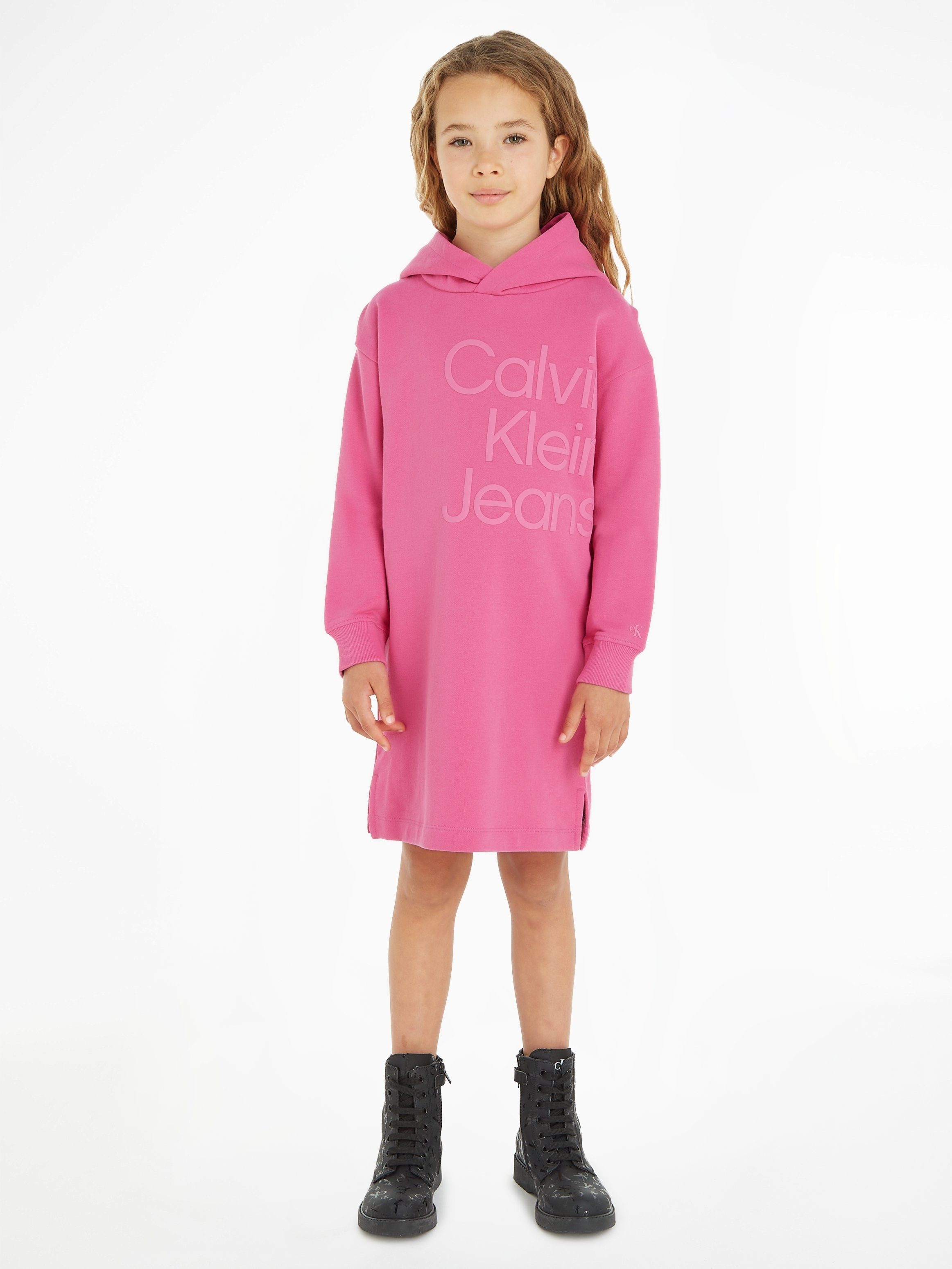 Calvin Klein Jeans LOGO bis 16 HERO LS Kinder PUFF Jahre Sweatkleid DRESS HOODIE für