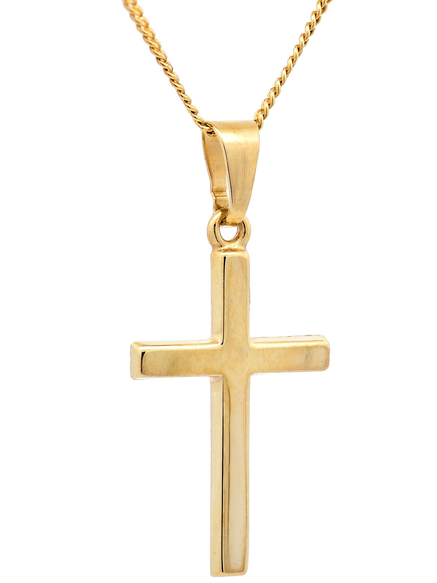 Kreuzanhänger Anhänger Kreuz 585-14 Karat Gold mit vergoldeter Silberkette 36 cm