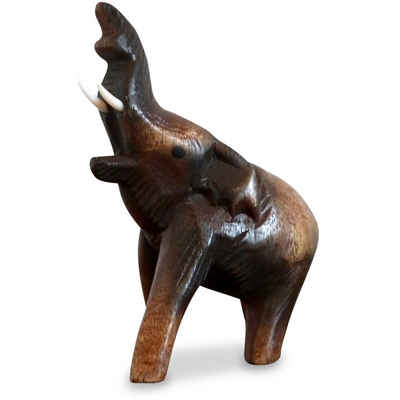 livasia Dekofigur Holzelefant, handegeschnitzter Glückselefant, Rüssel oben