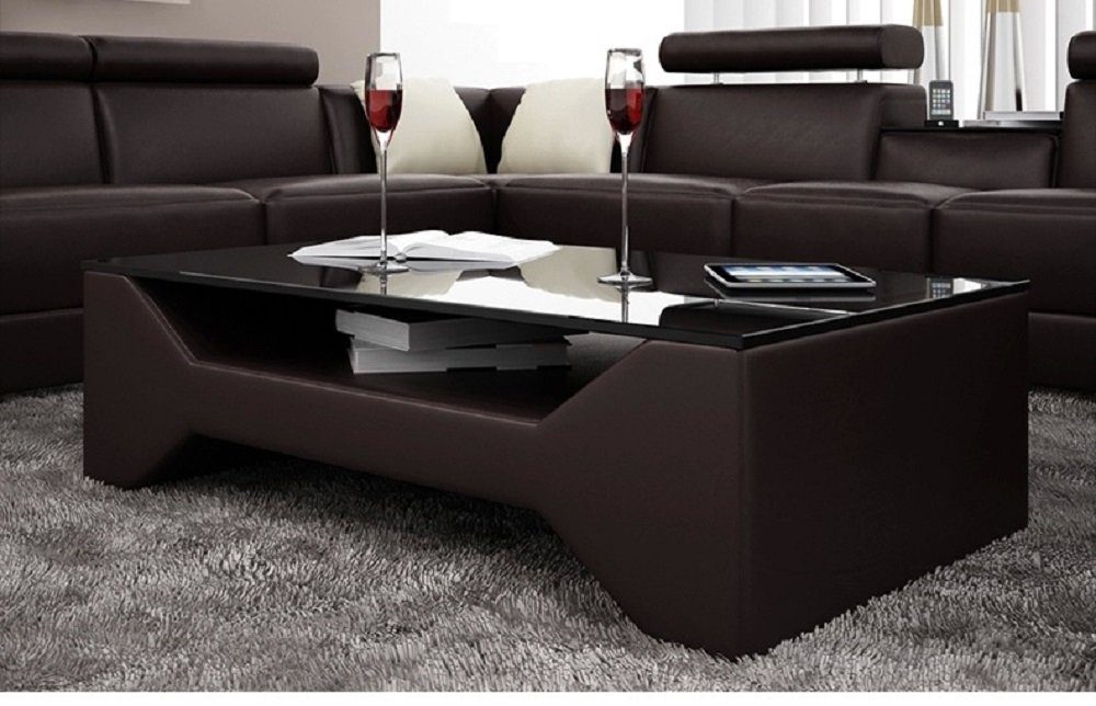 Couchtisch Klassischer Sofa Designer Leder Glas Couchtisch Tisch Tische JVmoebel Braun Luxus