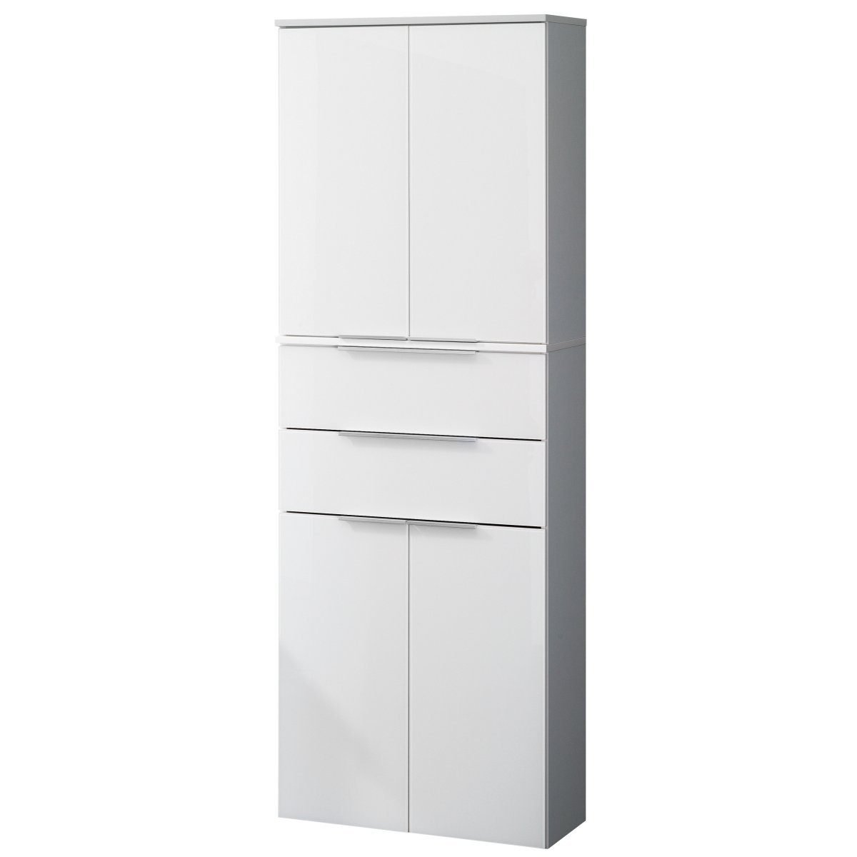 FACKELMANN Hochschrank Kara Hochschrank Korpusfarbe: Weiß Matt Frontfarbe: Weiß - Glas
