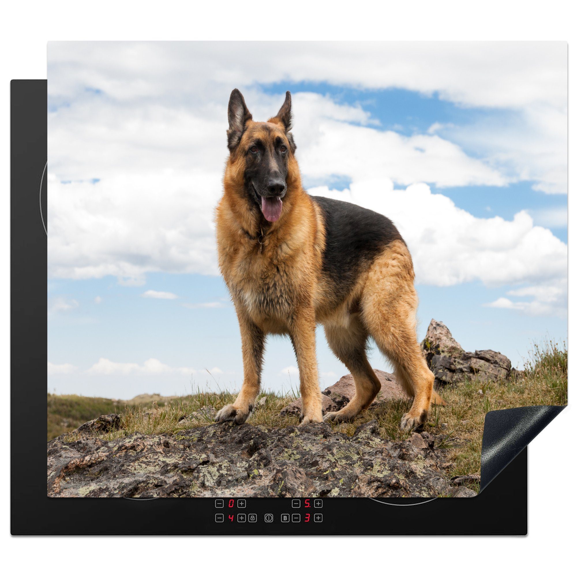 MuchoWow Herdblende-/Abdeckplatte Deutscher Schäferhund auf einem Berg, Vinyl, (1 tlg), 59x52 cm, Ceranfeldabdeckung für die küche, Induktionsmatte