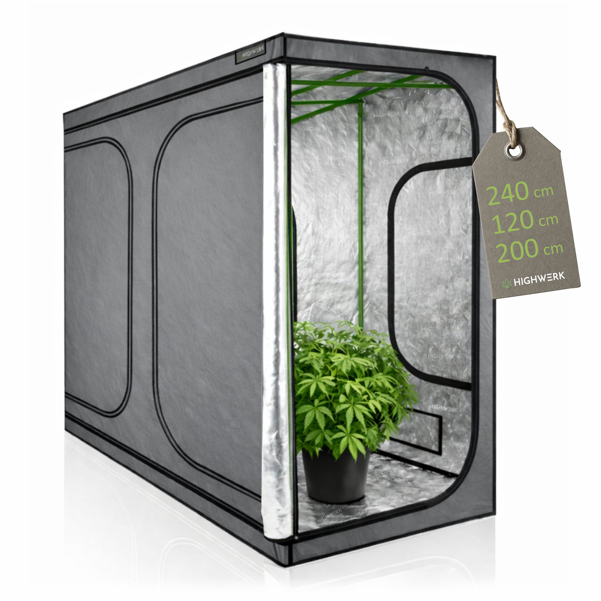 HIGHWERK Gewächshaus Grow Tent 240 x 120 x 200 cm grau/schwarz Pflanzenzucht Indoor