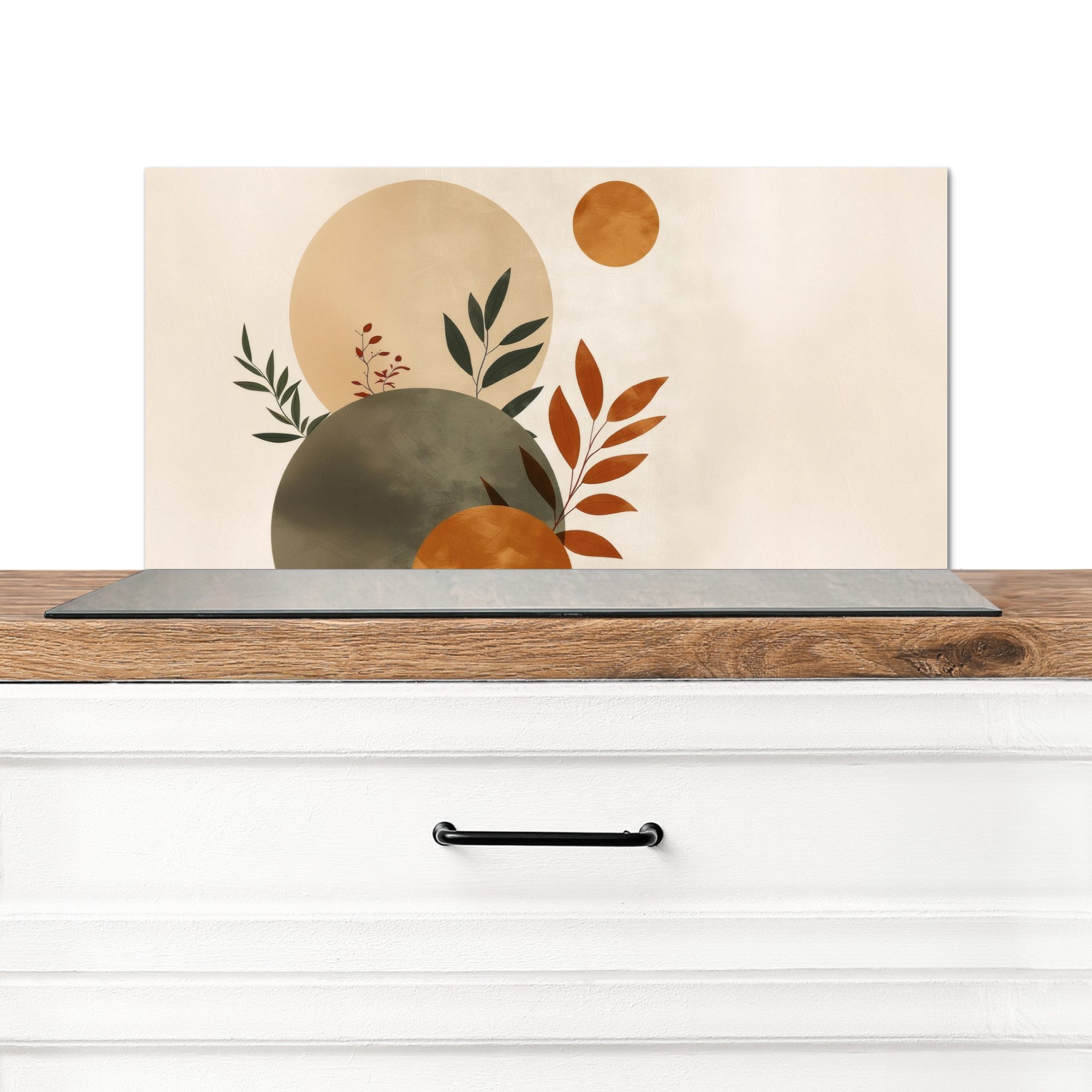KitchenYeah Küchenrückwand Formen - Rund - Blätter - Beige, (1-tlg), Spritzschutz Küchenrückwand, Wandschutz, 60x30 cm