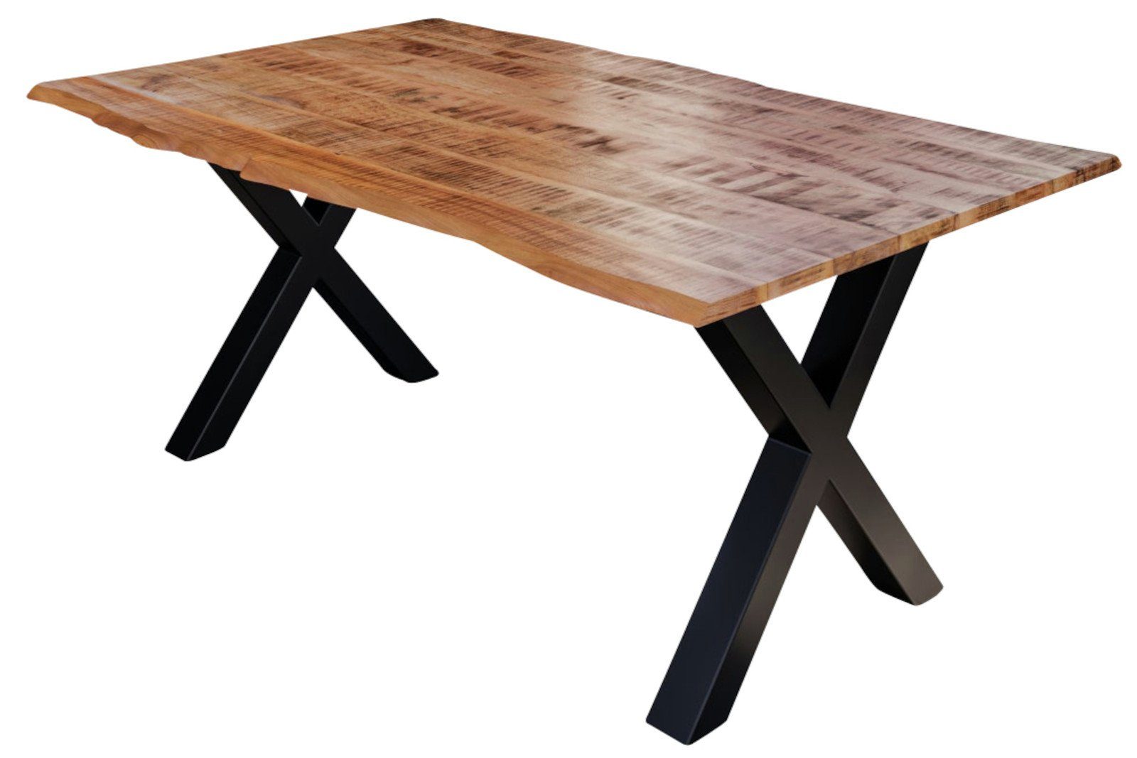 SAM® Esstisch Edessa, Baumkante, im used Look, Mangoholz, Metallgestell in X-Form