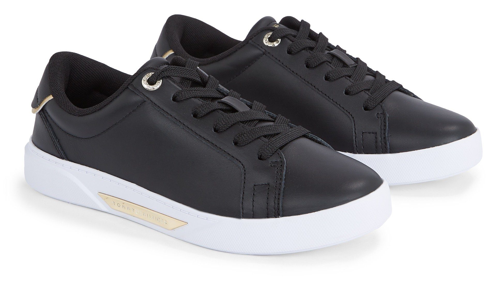 Tommy Hilfiger CHIC HW COURT SNEAKER Plateausneaker mit goldfarbenen Details, Freizeitschuh, Halbschuh, Schnürschuh