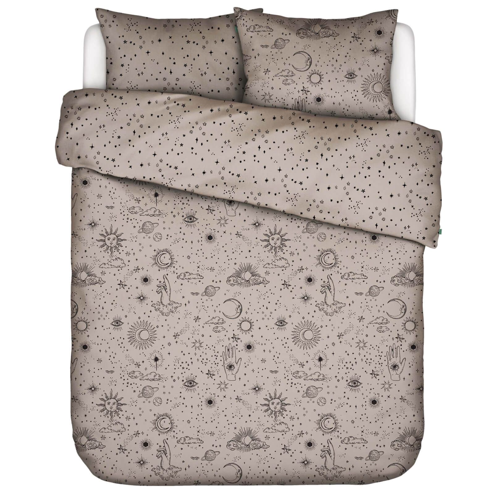 Essenza Bettwäsche That's the Spirit Taupe, Baumwolle, 2 teilig, Sternenhimmel, Planeten, Auge