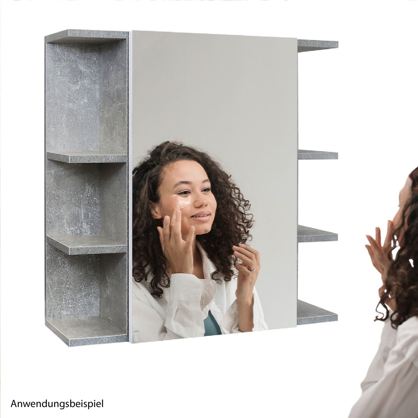 Stabilo Sanitär Hängeschrank Eintüriger Spiegelschrank in Marmor Optik mit 6 Seitenflächen (1-St) Spiegelschrank mit 6 Seitenflächen