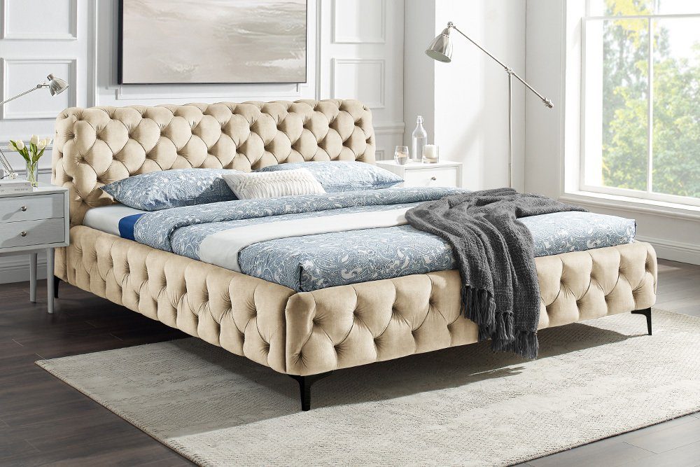 riess-ambiente Bett MODERN BAROCK 180x200cm champagner - Samt, Chesterfield, Polsterung (1-tlg), Doppelbett mit Ziersteppung-ideal für glamouröse Gäste- & Schlafzimmer