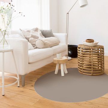 Teppich Vinyl Wohnzimmer Schlafzimmer Flur Küche Einfarbig modern, Bilderdepot24, rund - beige glatt, nass wischbar (Küche, Tierhaare) - Saugroboter & Bodenheizung geeignet