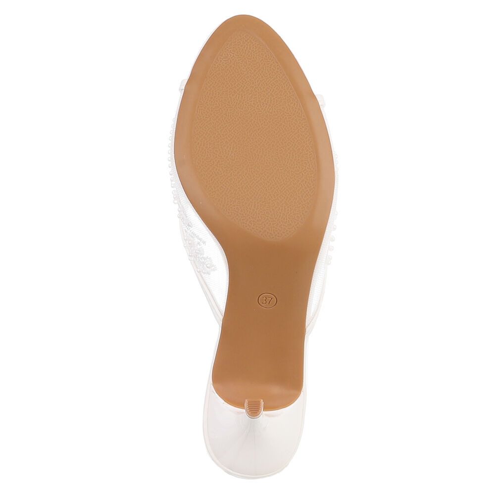 Ital-Design Damen Festliche Pantoletten mit Spitze und Pfennigabsatz für Events Pantolette (91895672) Pfennig-/Stilettoabsatz Sandalen & Sandaletten in Weiß
