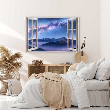Sinus Art Leinwandbild Wandbild 120x80cm Fensterbild Milchstraße Astrofotografie Berge Nachth, (1 St)