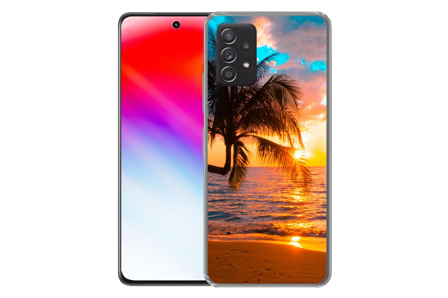 MuchoWow Handyhülle für Samsung Galaxy A33 5G Palme - Sonnenuntergang - Horizont - Strand, Smartphone-Bumper, Print, Handy Schutzhülle Dünn