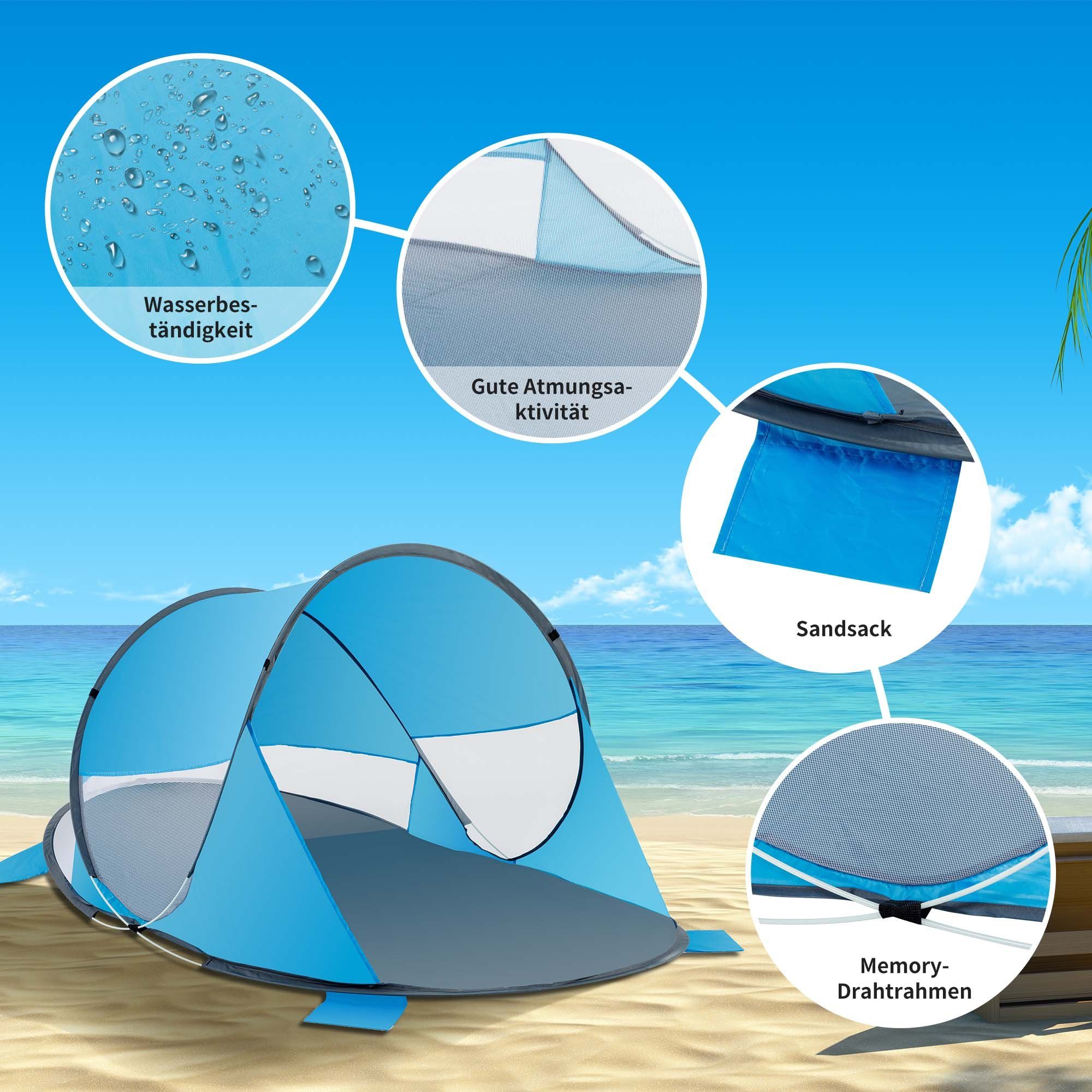 und Up Strandzelt Duhome Wetter- Polyester Pop Grau+Blau Strandmuschel Zelt Strandmuschel, Sichtschutz