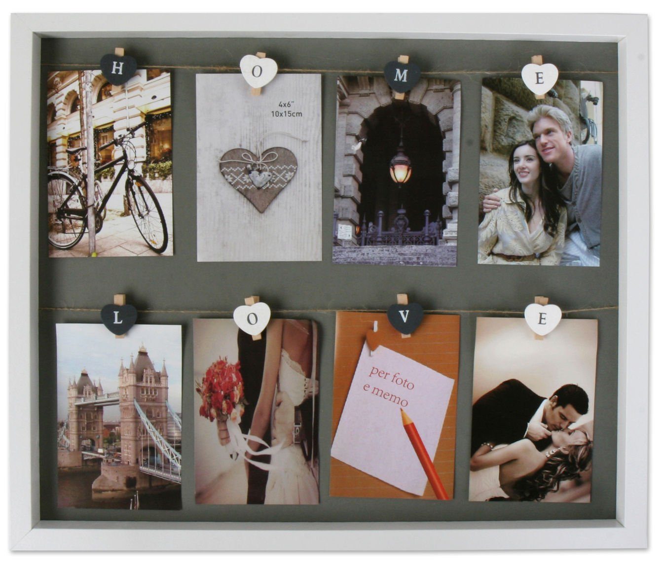 Fotohalter x 8 Spetebo HOME/LOVE für - Holz Bilder, für auf Fotos, 43 cm 8 Bilderrahmen mit 51 Schnur Fotohalter Clips 8