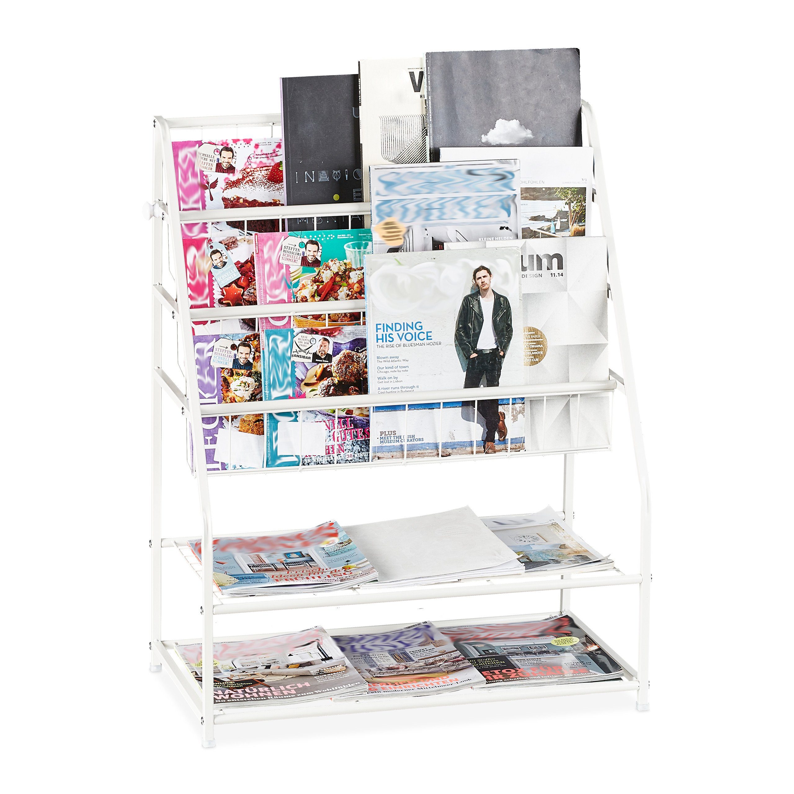 relaxdays Zeitungsständer Zeitschriftenregal aus Metall, Weiß günstig online kaufen