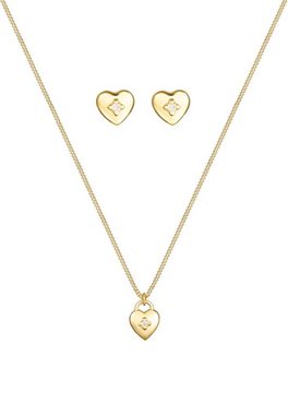 Elli DIAMONDS Schmuckset Herz Liebe Solitär Diamant (0.015 ct) 375 Gelbgold, Diamant