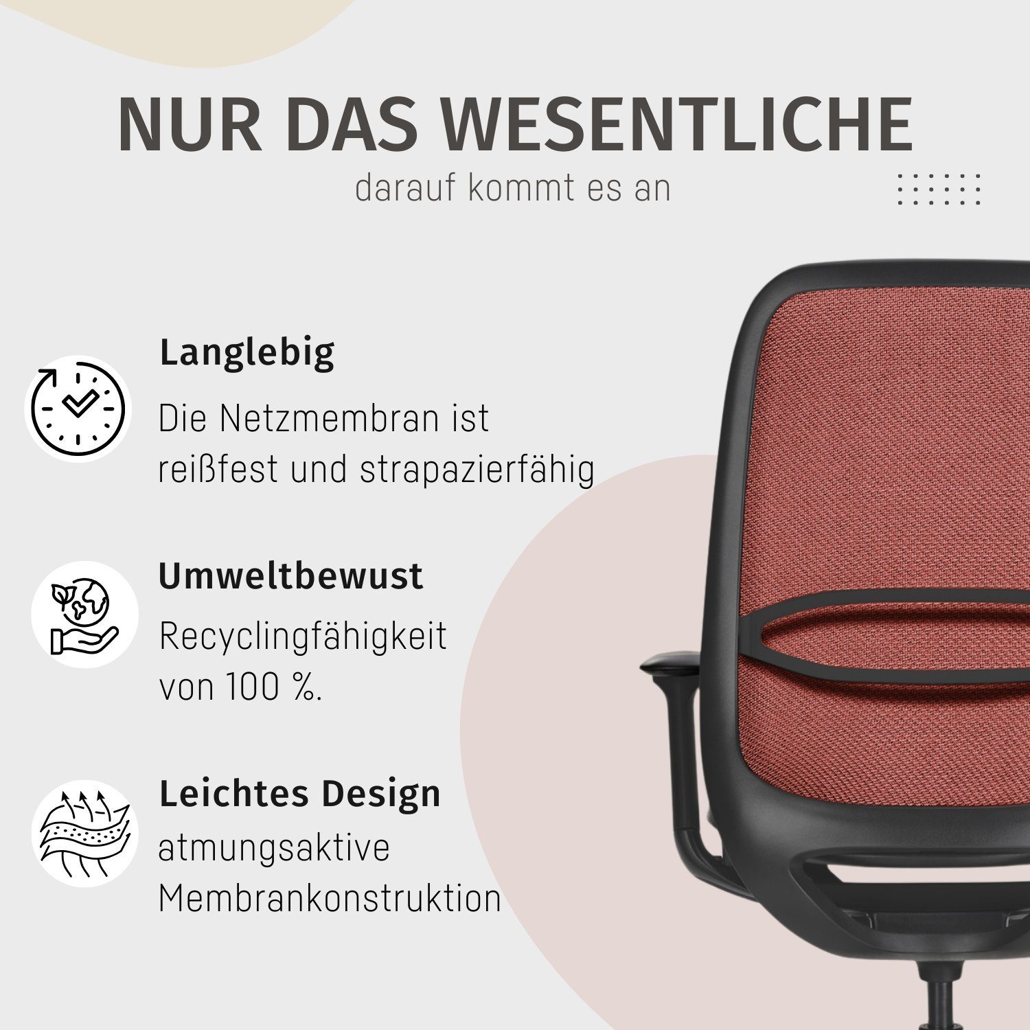 sedus Drehstuhl se:air: Bürostuhl aus Mulitfunktionsarmlehnen, rot (automatischer Lordosenstütze, | Zeitloses Gewichtsanpassung und Design) und mit Netzmembran schwarz filigranes