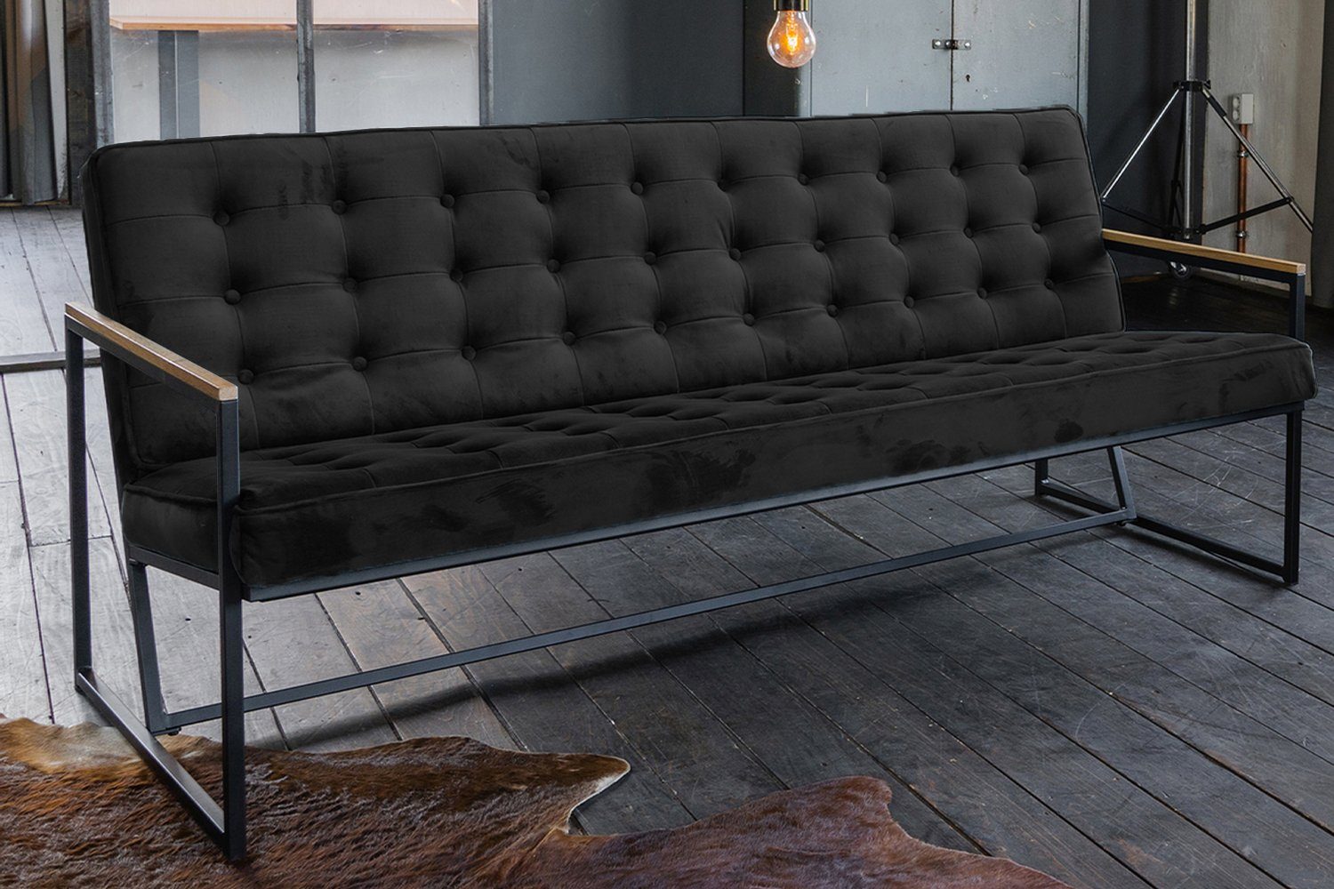 KAWOLA Sofa ARLY, versch. Farben Velvet schwarz Polsterbank