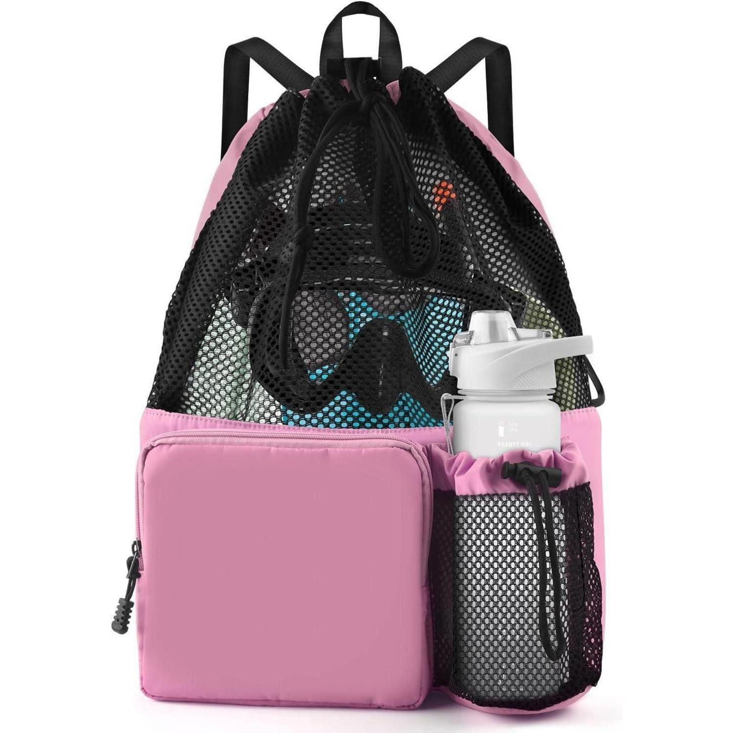 LuxusKollektion Sporttasche Schwimmtasche Mesh Kordelzug Wasserfest Herren Damen Blassrosa