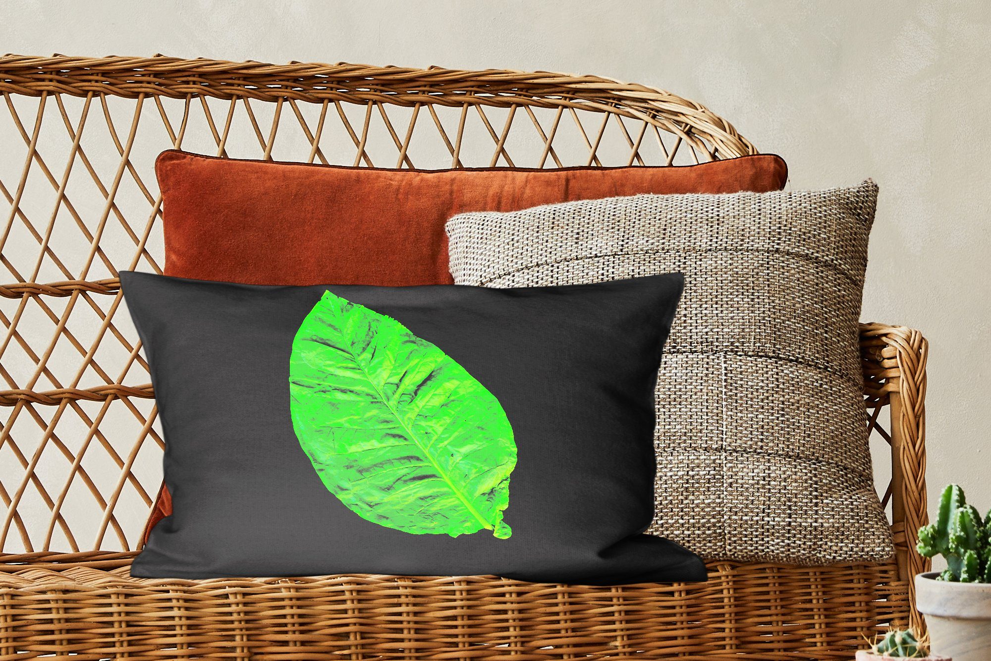 MuchoWow Dekokissen Füllung, Grüne Schlafzimmer schwarzem Dekoration, Zierkissen, Hintergrund, auf Blätter Wohzimmer Dekokissen mit