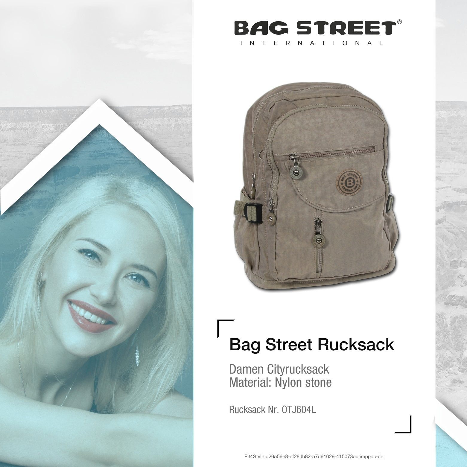 BAG STREET Freizeitrucksack Bag ca. Cityrucksack, Freizeitrucksack Street unisex stone, Nylon, ca. braun x Jugend Sporttasche 30cm (Cityrucksack), 38cm