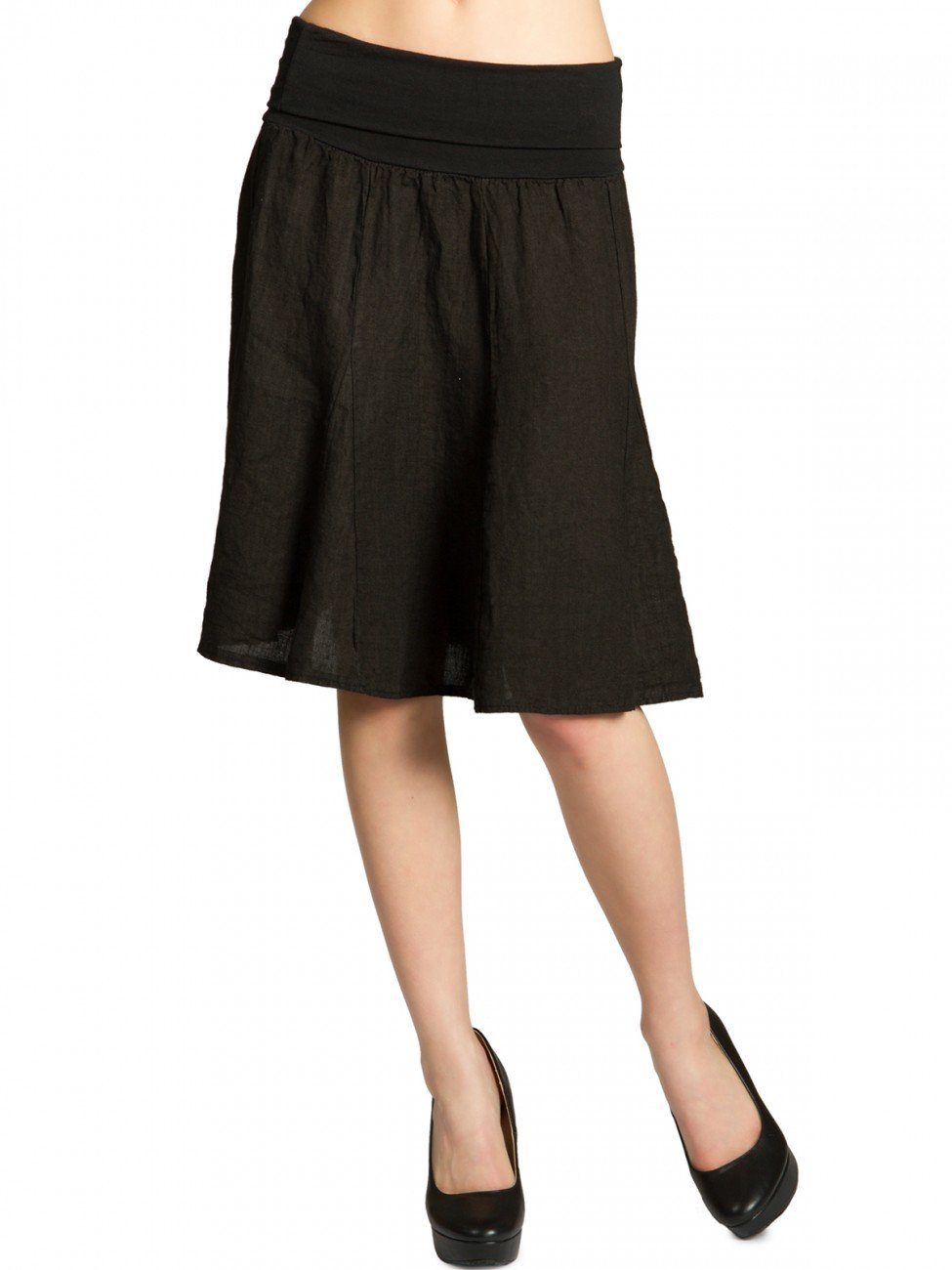 Caspar Faltenrock RO014 Damen Midi Leinenrock knielang mit figurfreundliche günstig online kaufen
